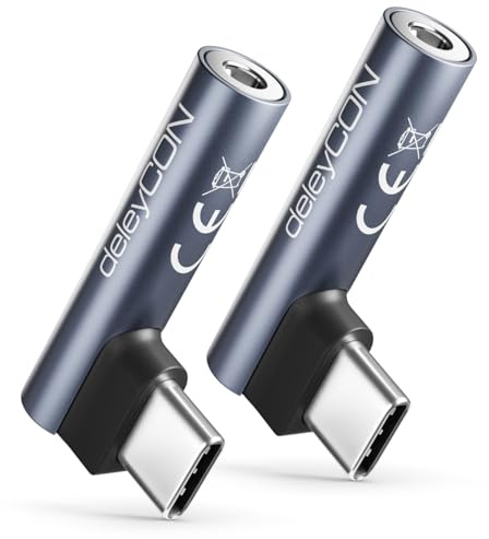 deleyCON 2x Adattatore Audio USB-C su Jack 3,5 mm - per Cuffie, Musica, Chiamate e Microfono - Compatibile con Smartphone, Tablet, Headset e Speaker - per iPhone 17/16/15, iPad, Galaxy S25/S24/A16/A56