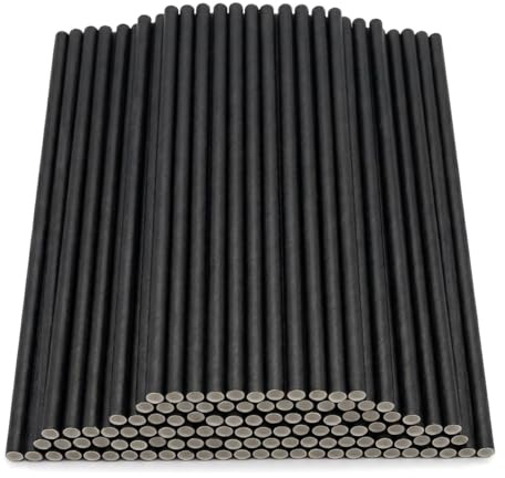 Silkmin 100 Stück Strohhalme Papier 197x6mm, Plastik-Frei Papierstrohhalme | Schwarze Strohalm für Partybedarf, Geburtstags, Hochzeits, Feiertagsfeiern, Bars, Restaurants, Bankette, Stark und Langlebig