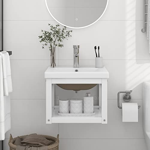 EMYRLXQW Armarios y almacenamiento, unidades de tocador, unidades de tocador de baño, marco de lavabo de baño con lavabo integrado de hierro blanco
