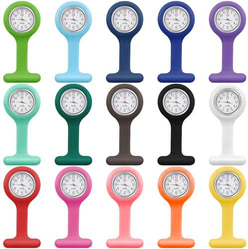 DHNDO 15 Pack Clip on Pocket Watch for Nurses Bulk, Silicone, Multicolour | Nursing Watches for Women, Pin Pocket Watch for Employee Appreciation CNA Week Doctor Nurse Student Graduation Gift