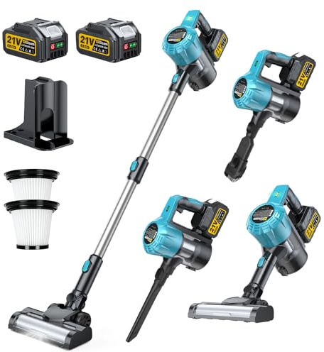 Gisam Aspiradora de Mano con Batería Inalámbrica 55000 Pa/650W/70Min, Motor Sin Escobillas Con TRES Cabezales de Cepillo Diferentes, 1.6L, Cepillo Anti-enredos, Autoportante para Pelo de Animales