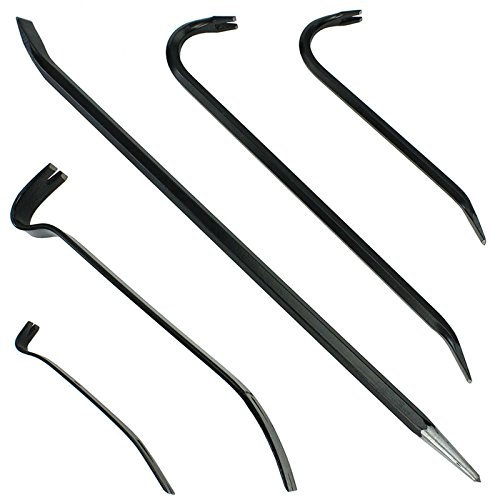 SPARES2GO 5 Piece Crowbar, Long Wrecking Rod & Flat Pry - Demolition Crow Bar Set (60cm 45cm 38cm 30cm 18cm)