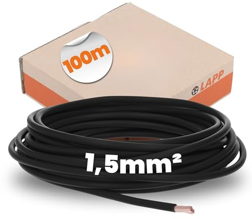 100 Meter Lapp 4520011 H07V-K 1,5 mm² schwarz I Verdrahtungsleitung I Aderleitung flexibel I PVC Einzelader I Litze 1,5mm2 I Verdrahtung