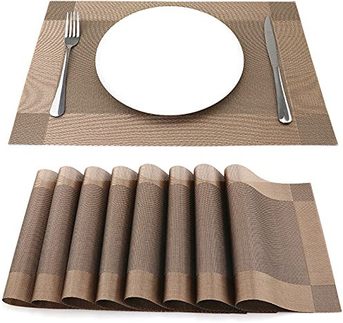 SUEH DESIGN Manteles Individuales Juego de 8, Salvamanteles Individuales en PVC para Comedor 45 * 30 CM, Marrón