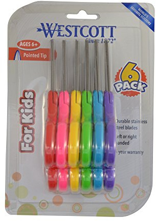 Westcott Right & Left-Handed Scissors For Kids - Back to School Essentials, Classroom Must Haves, Art Supplies - 5-Inch Pointed Safety Scissors - Assorted Colors - 6 Pack (16455)