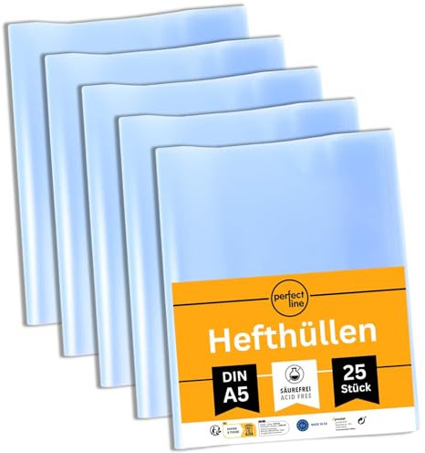 perfect line 25 Hefthüllen DIN-A5 transparent, Heftumschlag durchsichtig & genarbt, Heftschoner aus recyclebarem Polypropylen (PP)