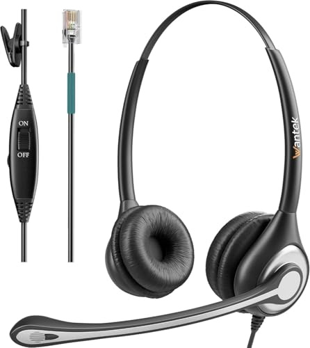 Wantek RJ9 Telephone Headset with Microphone Noise Cancelling, Office Phone Headset Compatible with Plantronics S12 Polycom VVX310 VVX410 VVX411 Avaya 1416 ShoreTel 230 Allworx NEC Landline Phones