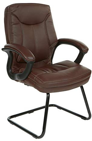 Office Star FL Series Faux Leather Padded Visitor's Chair with Contrast Stitching and Padded Loop Arms, Chocolate