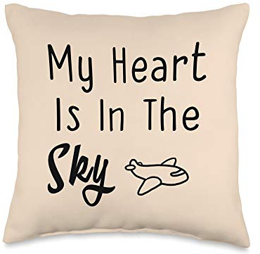 My Heart Is In The Sky Text Cute Flight Attendant Pilot Gift Throw Pillow