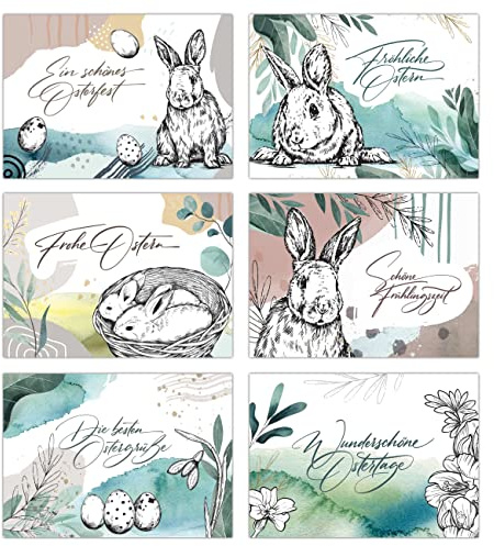 Papierdrachen 6 cartoline pasquali in solido cartone levigato in legno – 6 biglietti di auguri di Pasqua realizzati con amore – Stampa artistica da spedire, decorare pacchetti e collezionare –