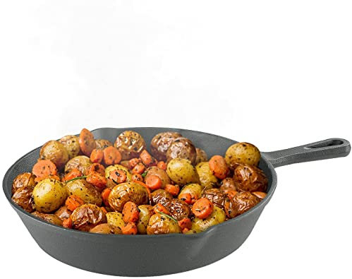 TRTO 25cm Cast Iron Frying Grill Grilling Pan Non Stick BBQ Skillet Meat Fish Griddle