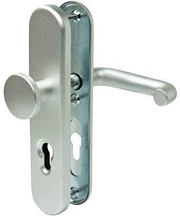 Buddy4Home house accessoires Tür-Schutzbeschlag Lyon Profilzylinder Wohnungs-Eingangstür Langschild Tür 72mm Aluminium F2 Wechselgarnitur rund, Aluminium, Silber F1