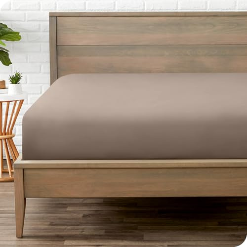 Bare Home Fitted Bottom Sheet - Premium 1800 Ultra-Soft Microfibre - Ultra-Soft Wrinkle Free - Deep Pocket - 35 CM Deep - Emperor Fitted Sheet (Taupe)