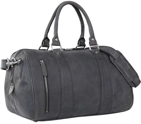 STILORD Keanu Leder Weekender Herren kleine Vintage Reisetasche zum Umhängen Handgepäck Reisegepäck in Kabinengröße echtes Rindsleder Farbe:Carbon - grau
