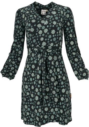GURU SHOP Mini abito avvolgente in cotone biologico, con stampa a maniche lunghe, da donna, abbigliamento alternativo, Nero , 46