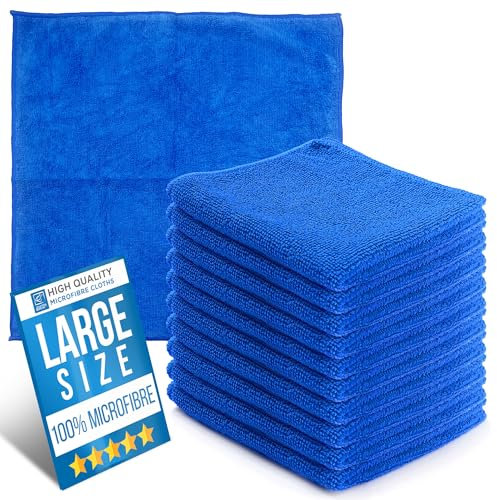 Microfibre Cleaning Cloth, Large Size 40x40cm, Super Absorbent Lint Free Microfiber Cloths Cleaning for Home, Kitchen, Surface, Mirrors, Bathrooms, Motorbike, Car (Blue, 10)