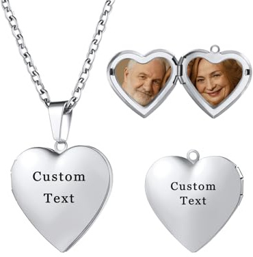 MeMeDIY Collana con Medaglione Personalizzato Collane di Lettere D'amore a Busta Medaglione a Cuore/Collana con Medaglione con ali d'angelo con Foto per Donna -E1
