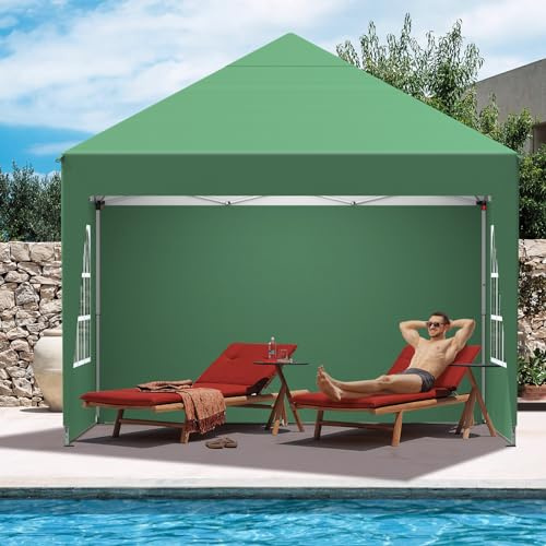 Kidsgigglz Tonnelle Pliante 3x3 Imperméable, Tonnelle de Jardin Exterieur, Chapiteau de Jardin Exterieur, Hauteurs Réglables, Anti-UV50+ avec 4 Parois Latérales pour Camping Festival Plage, Vert