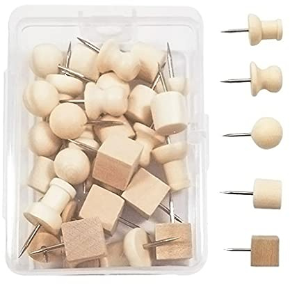 Lot de 30 punaises décoratives classiques en bois pour tableau en liège, décoration d'intérieur, jolies punaises décoratives pour tableau en liège, carte murale, 30 pièces
