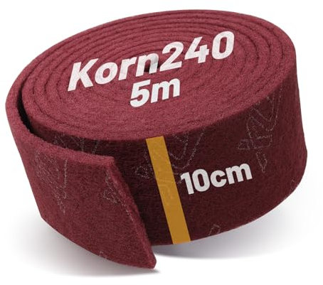 Eponge Poncage Abrasive 5 m x 100 mm grain 240, imprégné pour une longue durée de vie, non-tissé abrasif pour bois, métal, acier inoxydable, etc.