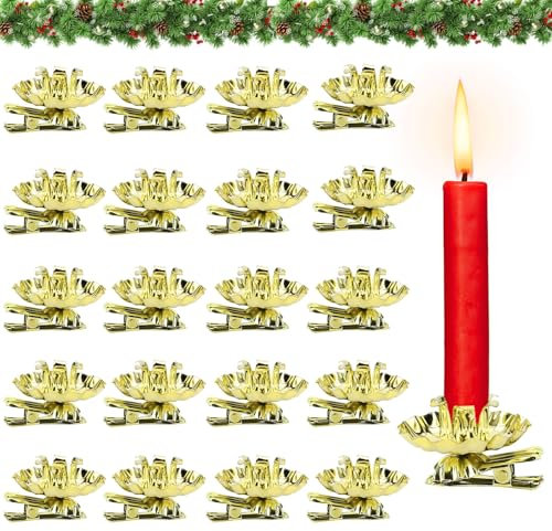 20 Stück Baumkerzenhalter,Kerzenhalter Weihnachtsbaum, Baumkerzenhalter Clip,Mini Kerzenhalter für Weihnachtsbaum, Vintage Kerzenhalter Gold mit Clip für Hochzeit,Feier,PartyDeko, Weihnachten,Advent