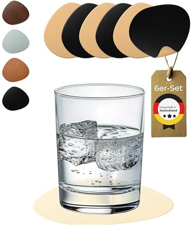 Lederfabrik Garnier® Untersetzer Gläser modern 6er-Set – rutschfest & Abwaschbar – Perfekter Tischschutz – Glasuntersetzer PVC-Kunstleder Schwarz/Beige – Made in DE