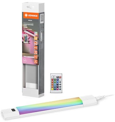 LEDVANCE Linear Edge Sensor high-voltage under-cabinet light w. RGBW technology, 30cm, selectable colour RGBW, dimmable, 4W, 230lm, 3,000K, warm white, white aluminium, IP20, w. white remote control