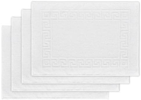 DECASATEXTIL Pack de 4 Alfombras Baño 50x70 cm - 100% Algodón Suave y Absorbente - 500GSM - 100% Algodón Suave y Absorbente - Tapete Ducha Blanco Estilo Toalla - Alfombrilla Baño