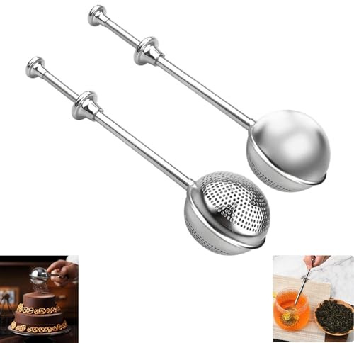 2 pinzas de té, colador de té para té suelto, bolas de té con mango telescópico, acero inoxidable 304, infusor de té, pinzas de té, colador de harina, cacao en polvo, harina, especias, azúcar