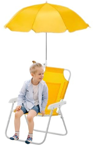 Krmoau Chaise de plage pliable pour enfant, avec protection solaire, siège inclinable antidérapant pour excursion, jardin, terrasse, piscine, pique-nique