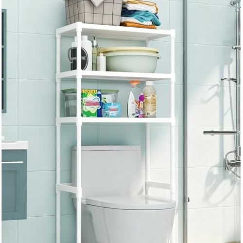 HAUSPROFI Dreistufiges Stand Toilettenregal, für Die Platzierung über Toiletten, Waschbecken, Waschmaschinen, Platzsparend und Einfach zu Montieren, Weiß, 50.5x30x134 cm