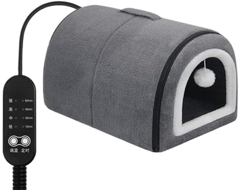 Cama Calefactada para Gatos - Casa para Gatos con Calefacción para Interior - Semicerrado Desmontable con Techo Abovedado Y Ajuste Térmico para Viajes Invernales De Mascotas Pequeñas Y Medianas
