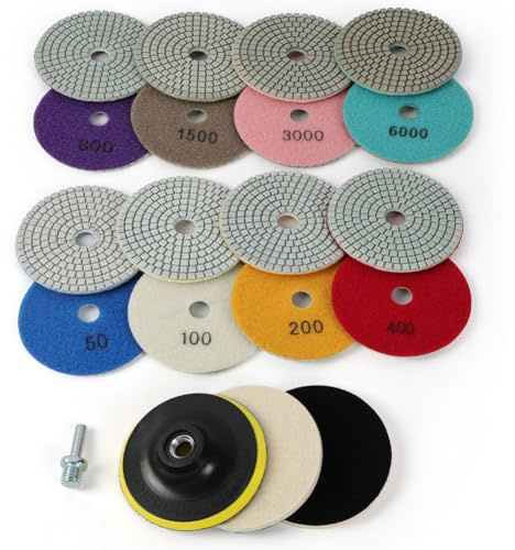 URAQT Disque de Polissage Diamant, 11pcs Disque de Tampons de Polissage Humides et Secs Diamant, 4 pouces 50 à 6000# kit de Polissage Humide du Marbre, Kit Polissage Granite Marbre Pierre Naturelle