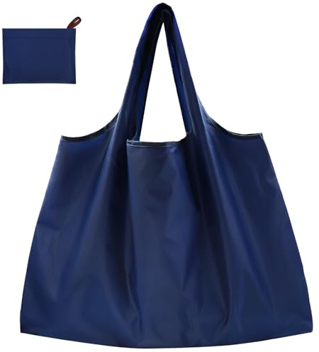 CHEESANHERR Borsa Spesa Pieghevole, Borse Spesa Riutilizzabili Grandi, Tote Bag Sacchetti per la Spesa Tessuto, Borsa Shopper Donna Uomo, Shopping Bag Grande 53 X 66 cm (Blu Navy)