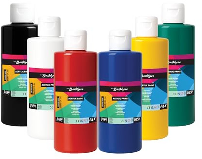 Pysselzon akrylfärg-set. Ogenomskinliga målarfärger för duk, pouring, papper, trä, sten, tyg, läder, metall, keramik. Universalfärg-set (6 färger x 400 ml)