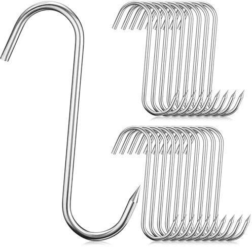 JYSNOW 20 Piezas Ganchos de Carnicería, 18 cm Ganchos Forma de S, Gancho de Carne de Acero Inoxidable, Gancho de Carnicero, para Colgar Anguilas, Truchas, Ternera, Cerdo, Pollo (Estilo 2)