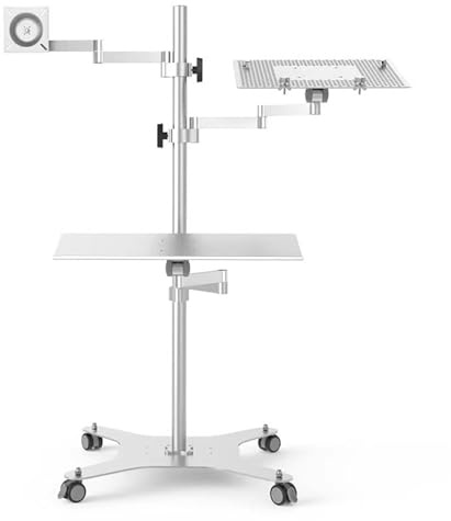 Floor Laptop and Monitor Stand, Mulitiuse Rolling Laptop Floor Stand, Universal Mobile Single Monitor Mount, with Wheels and Keyboard Tray, Adjustable Angle and Height, Loading Capacity 8kg