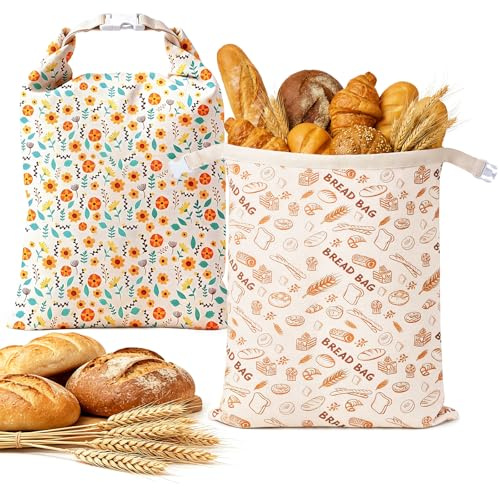 Solaverano 2 Pieces Bolsas de Pan de Cera de Abeja, Beeswax Bolsa de Almacenamiento con Asas, Reusable Bolsas para pan de Algodón, para Almacenar Pan y Diversos Productos de Panadería 42,5×33 cm
