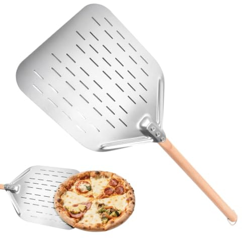 Cáscara De Pizza: Espátula Para Pizza De 12 Pulgadas, Paleta De Metal Para Pizzaa Con Mango De Madera, Herramienta Perforada Para Girar El Horno | Volteador De Pizzaa Acero Inoxidable Para Cocina, Ho