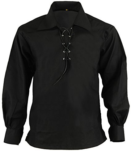 Hamilton Kilts Scottish Jacobite Jacobean Ghillie Kilt Shirt Traditional Highland Wedding Party Dress - Black, M