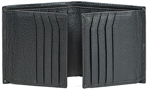 Bullz Genuine Nappa Cow Leather Thick Dual Credit Card ID Flap Quad Fold Large Bifold Mens Wallet Passcase RFID