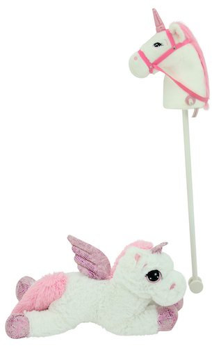 Sweety Toys 11018 Set Steckenpferd Einhorn & Einhorn Plüschtier 65 cm Weiss