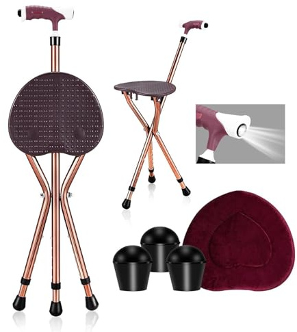 Alloy Folding Cane with Seat, Lightweight Walking Stick Cane with Seat 400lbs Capacity,Adjustable Height (32-36) & Seat (18-23),Portable Cane Seat Chair with Anti-Slip Support for Adults Seniors