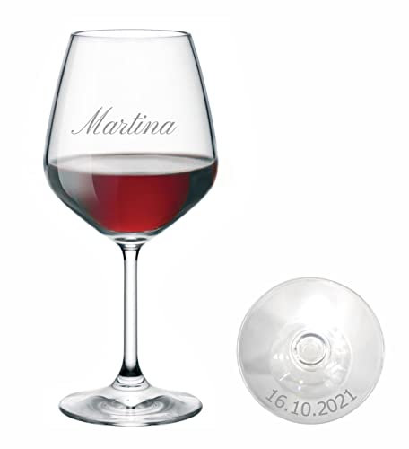 MASTERLASER3.0 Bicchiere da vino personalizzato, calice da vino rosso inciso al laser, 530 ml, set da vino personalizzato con nome, iniziali e data, migliore idea regalo – Quantità (1)