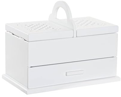 DRW Joyero costurero Grande Madera Blanco 30X17X24 cm