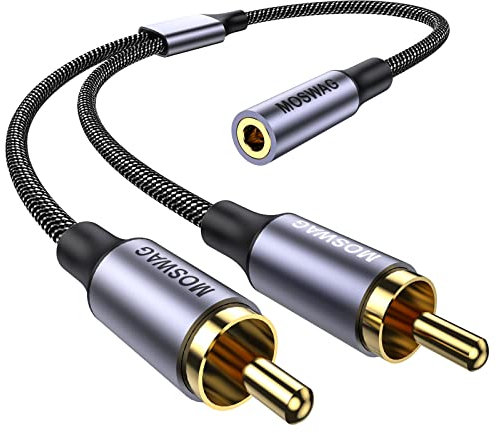 MOSWAG Cavo Audio Stereo da 3,5mm a RCA, Cavo Audio Stereo da 25cm da 3,5mm Femmina a 2RCA Maschio Placcato in oro Per TV, Smartphone, MP3, Tablet, Altoparlanti, Home theater
