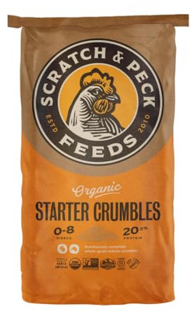 Scratch and Peck Feeds Whole Grain Starter Crumbles Chicken and Duck Feed - 25 lbs Bag - Corn-Free and Soy-Free - 20.5% Protein, Certified Organic and Non-GMO Project Verified Chicken Food