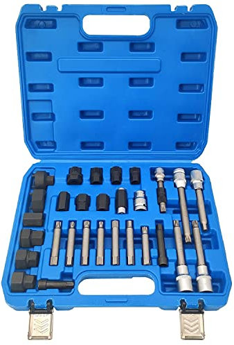 ZKTOOL 30 STK. Werkzeug-Set für die Entfernung des Lichtmaschinenrillenrades im Automobil, Generator-Rücklaufsperren-Steckschlüssel-Bit-Set, Schwungrad-Abzieher, Generator-Riemenscheiben-Werkzeug