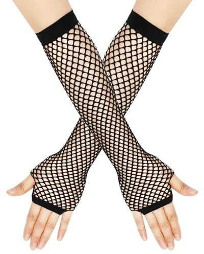 Lansonee 1 Pair Fishnet Gloves Long Fishnet Gloves Party Dress Skirt for Women and Girls-Black