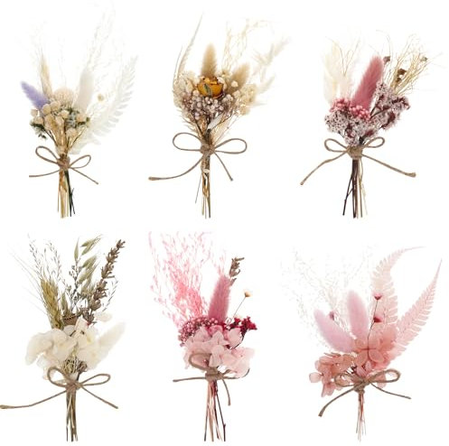 Heyu-Lotus 6 Bündel Mini Getrocknete Blumenstrauss, Trockenblumen zum Basteln Mini Trockenblumen für Bilderrahmen DIY Heim-Party Und Hochzeitsdekoration